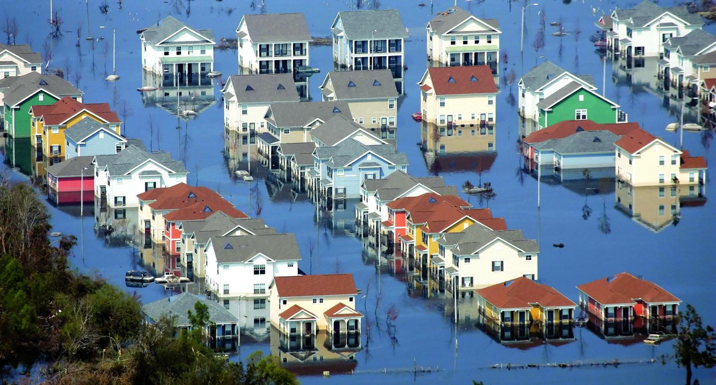 Homes surrounded by water two weeks after Hurricane Katrina