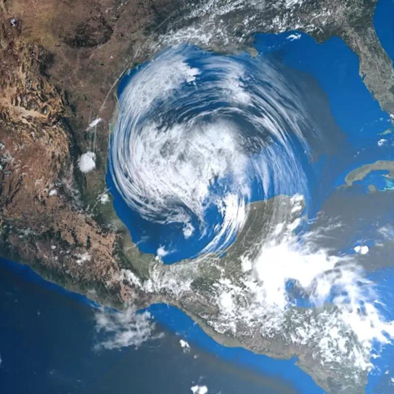 A satellite shot of a huge swirling hurricane in the Gulf of Mexico