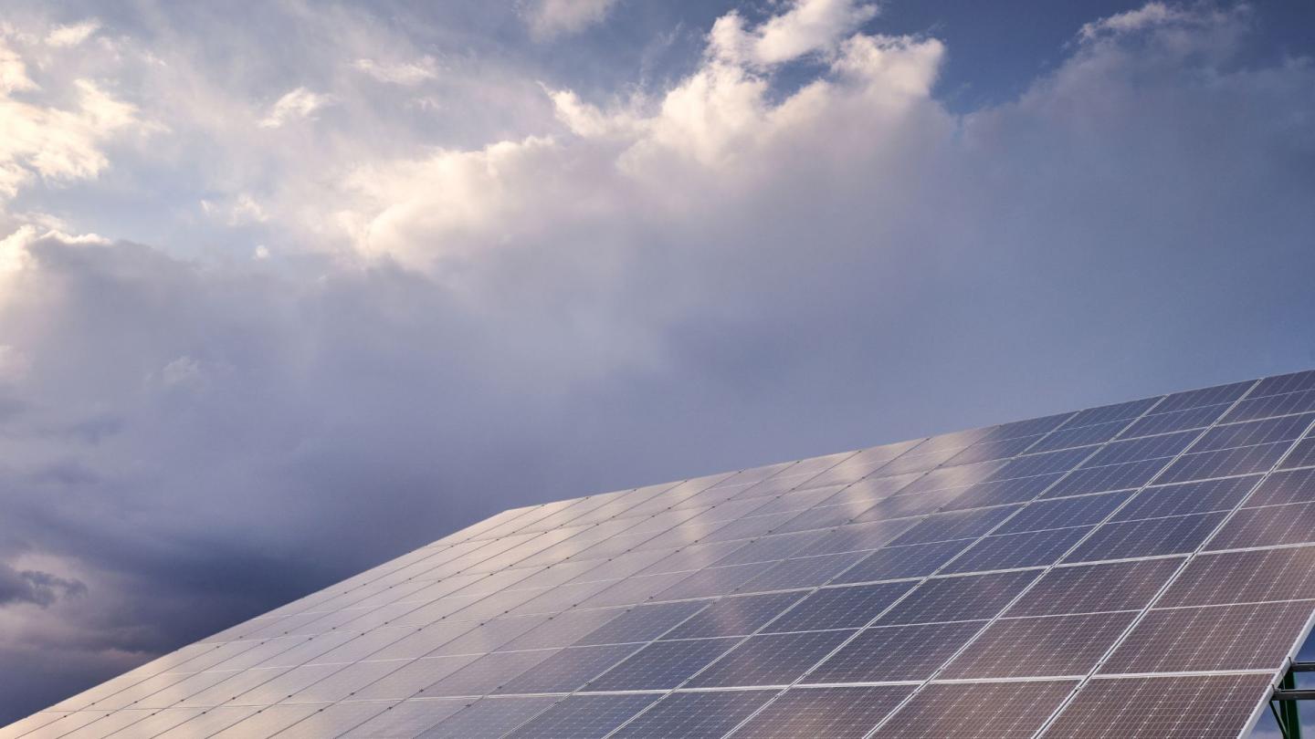 Solar panels angled up at the sky