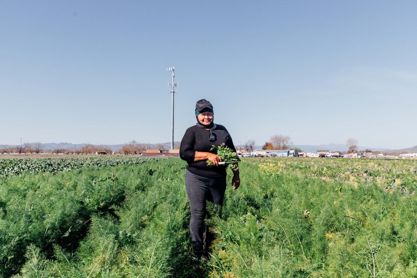 María Catalán standing on her farm