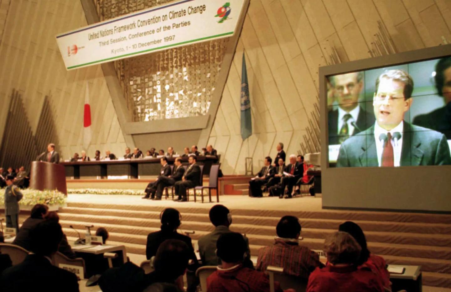Al Gore speaking at the Kyoto protocol conference meeting in 1997