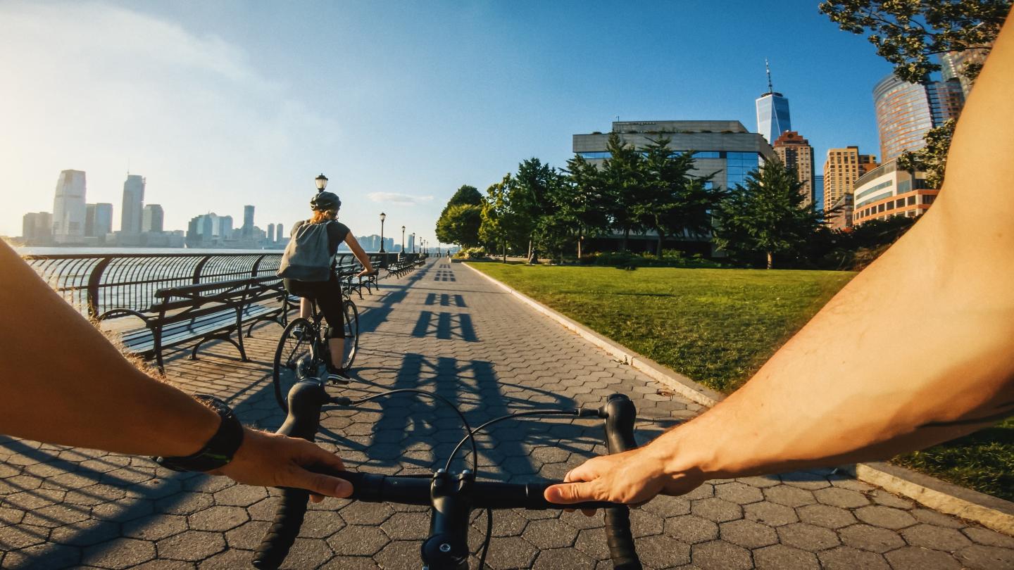 A pov shot of a person riding a bike