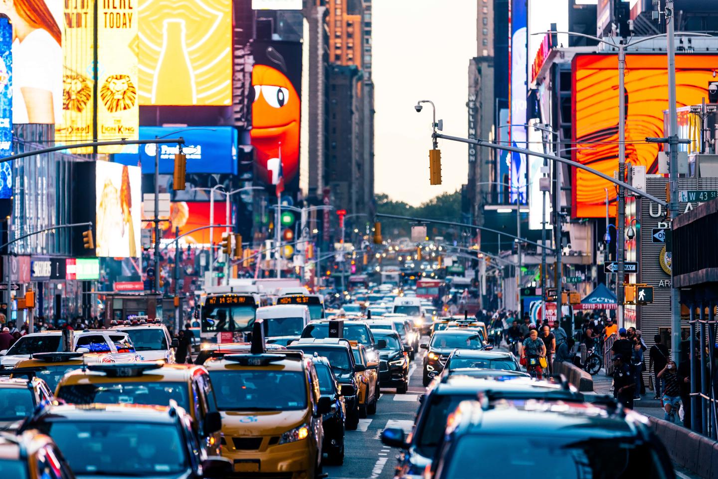 A New York City street packed with traffic