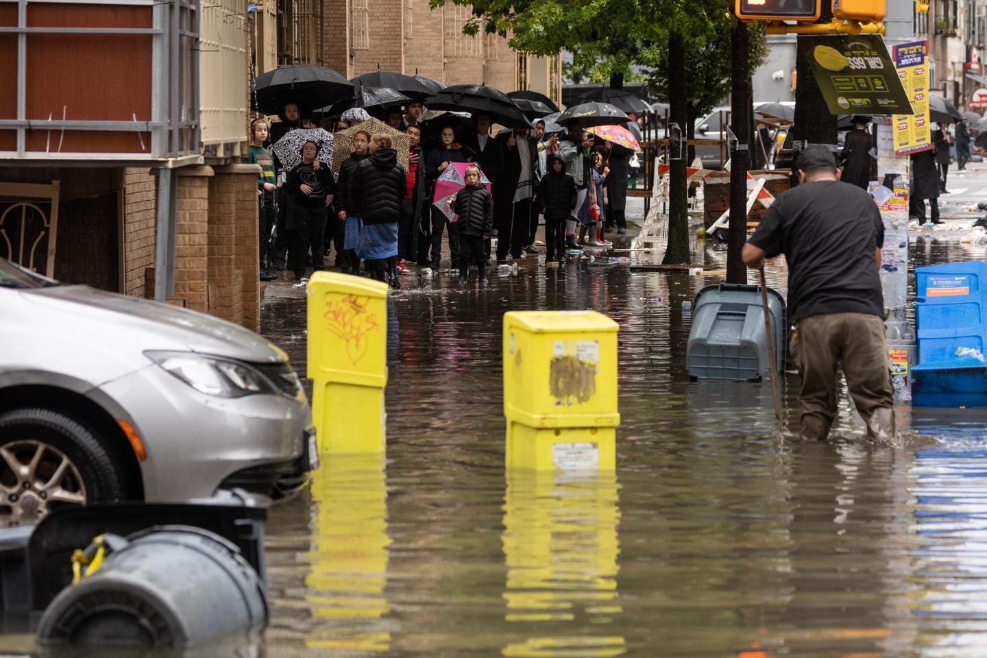 A flooded street corner in New York