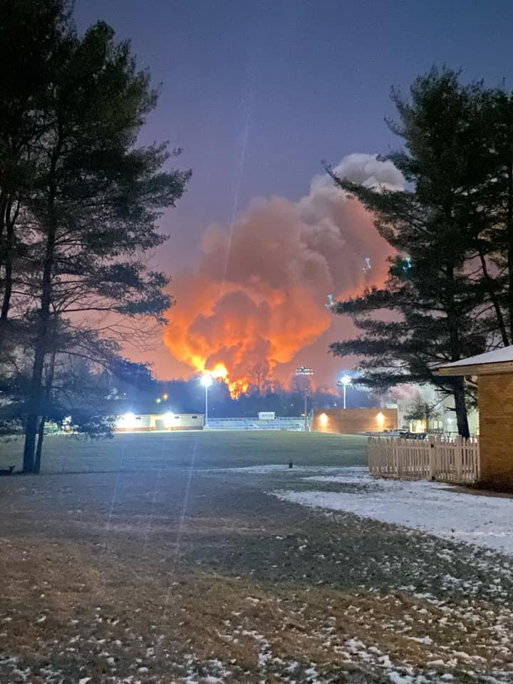 A towering cloud of smoke and fire from the train derailment in East Palestine, Ohio