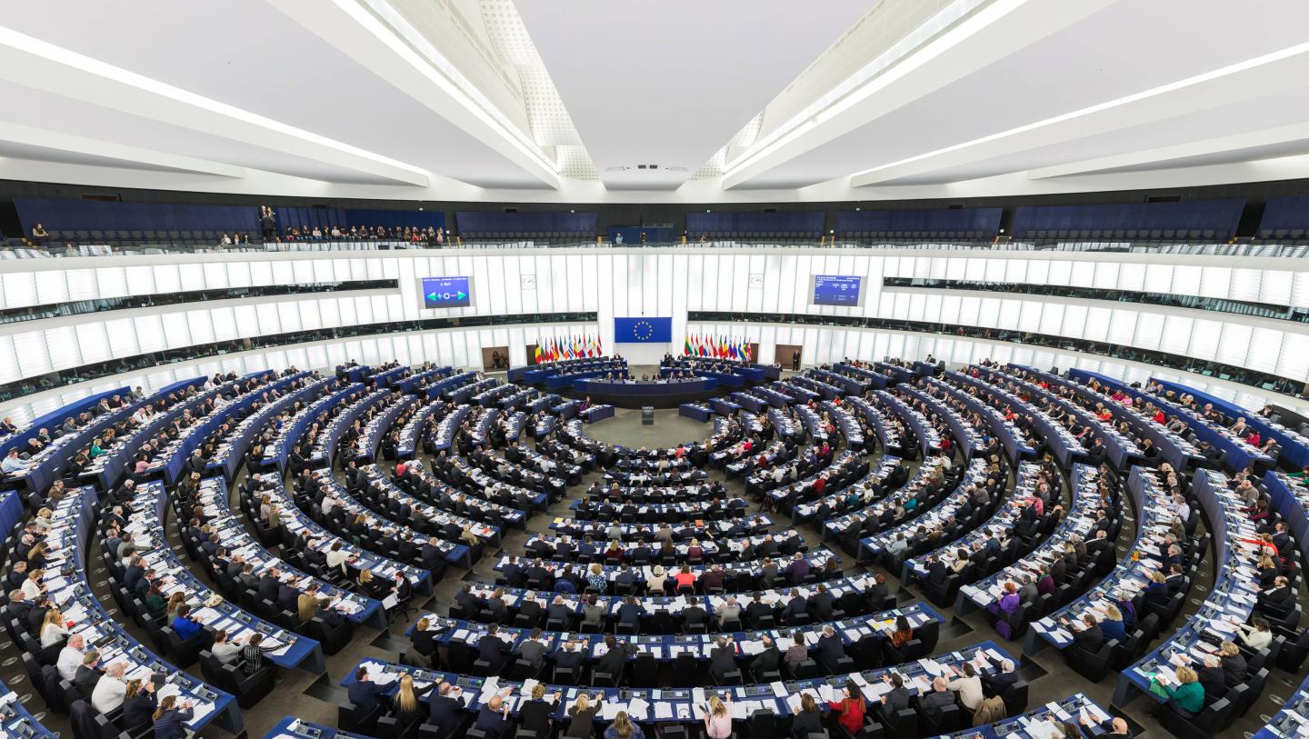 A wide-angle shot of the European Parliament