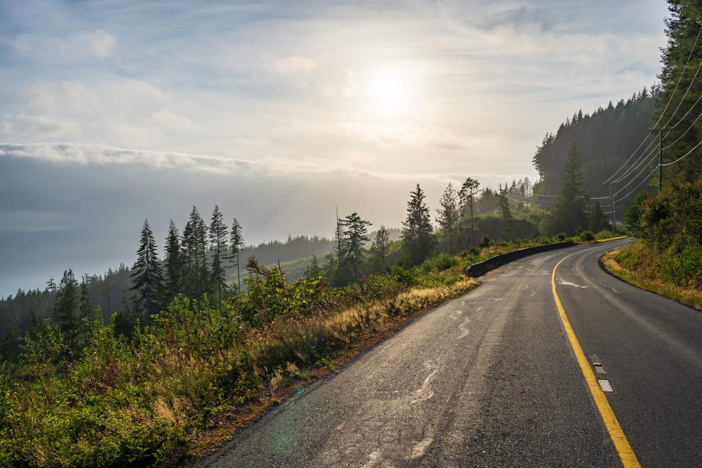 A scenic overlook off of a highway in the Pacific Northwest