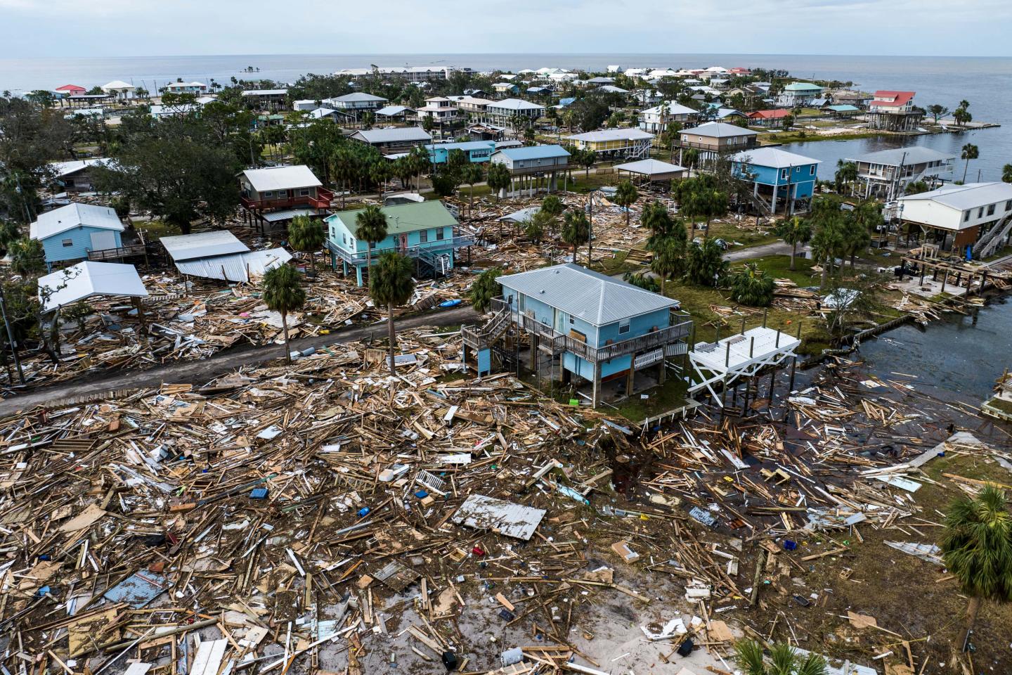 An aerial view of damaged houses are seen after Hurricane Helene