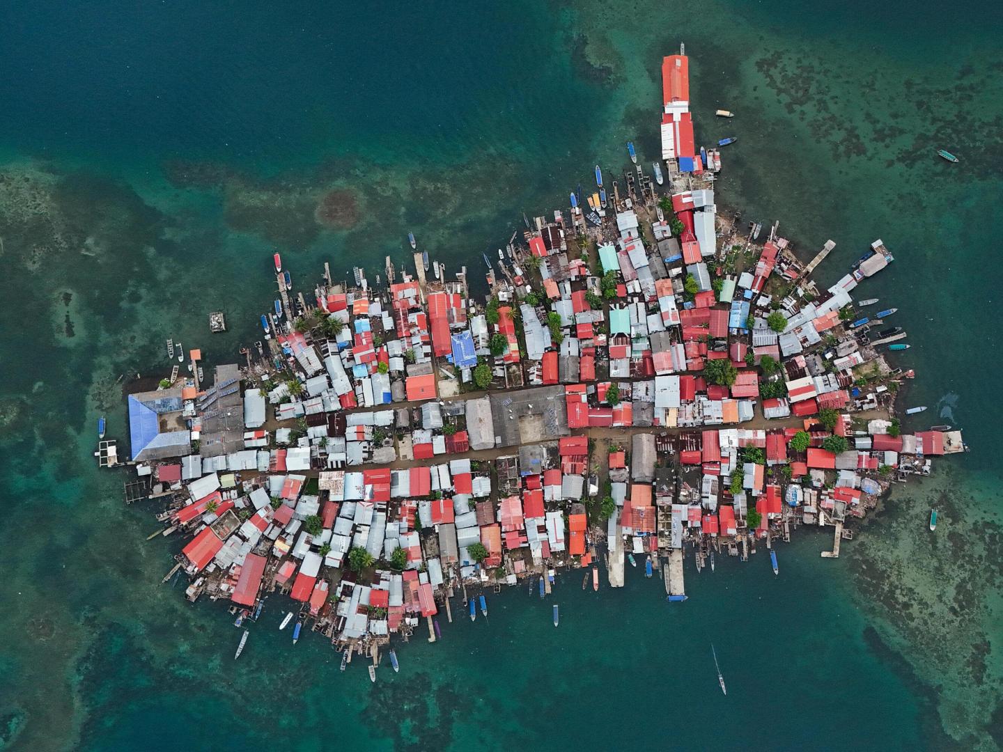 An aerial top-down shot of the island of Gardi Sugdub