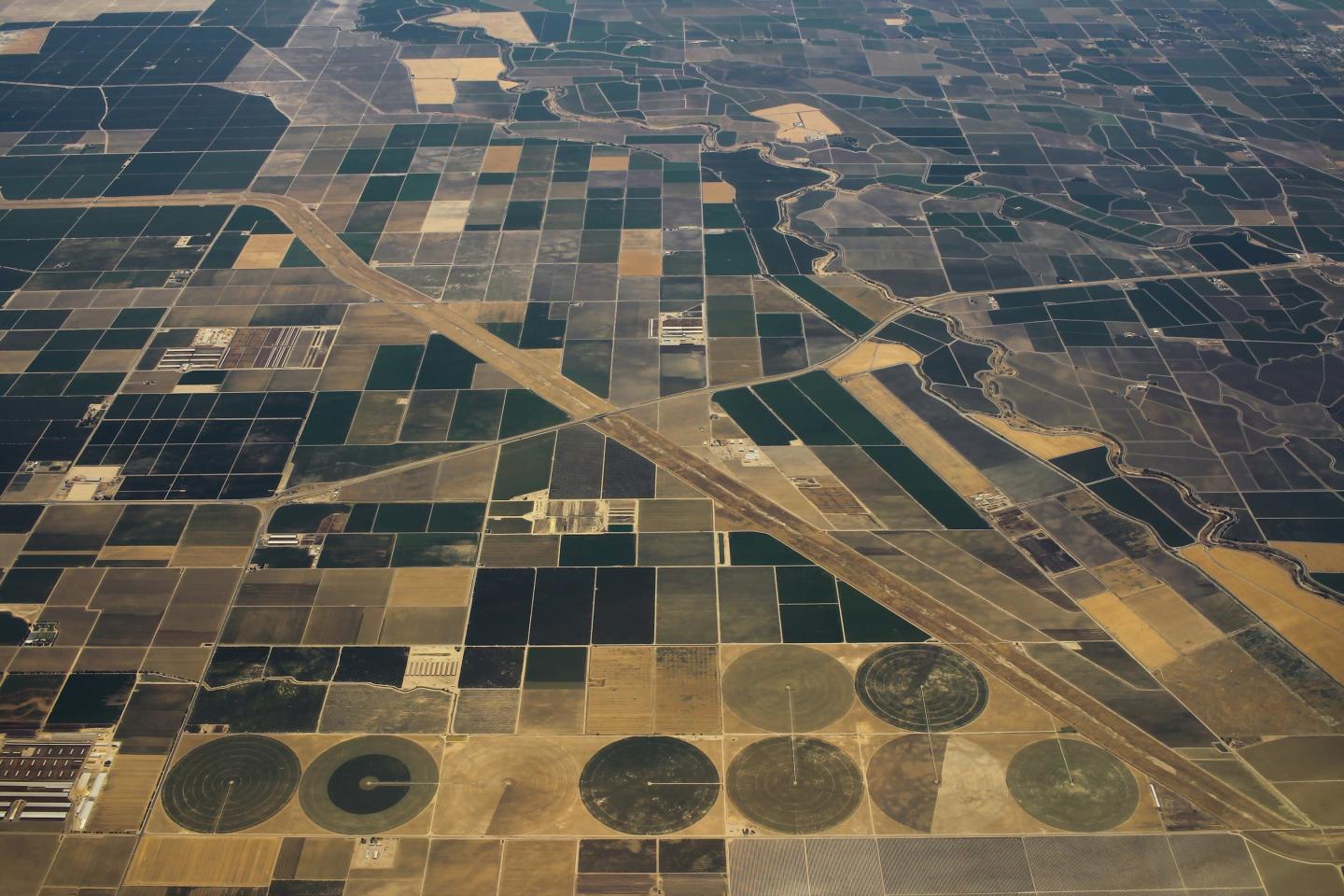 Aerial view of farmland in El Nido, California