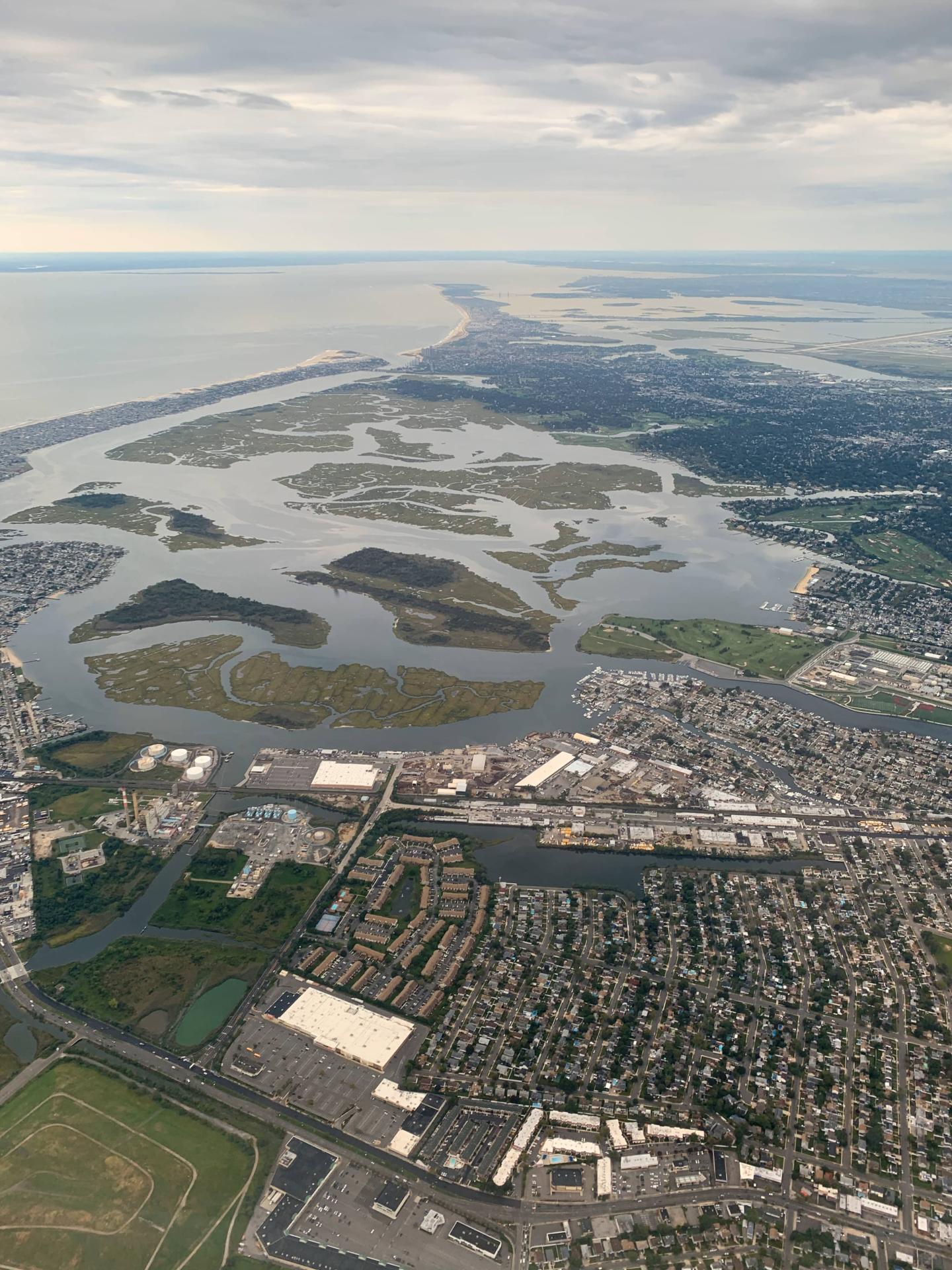 Aerial shot of Long Island showing water encroaching on houses