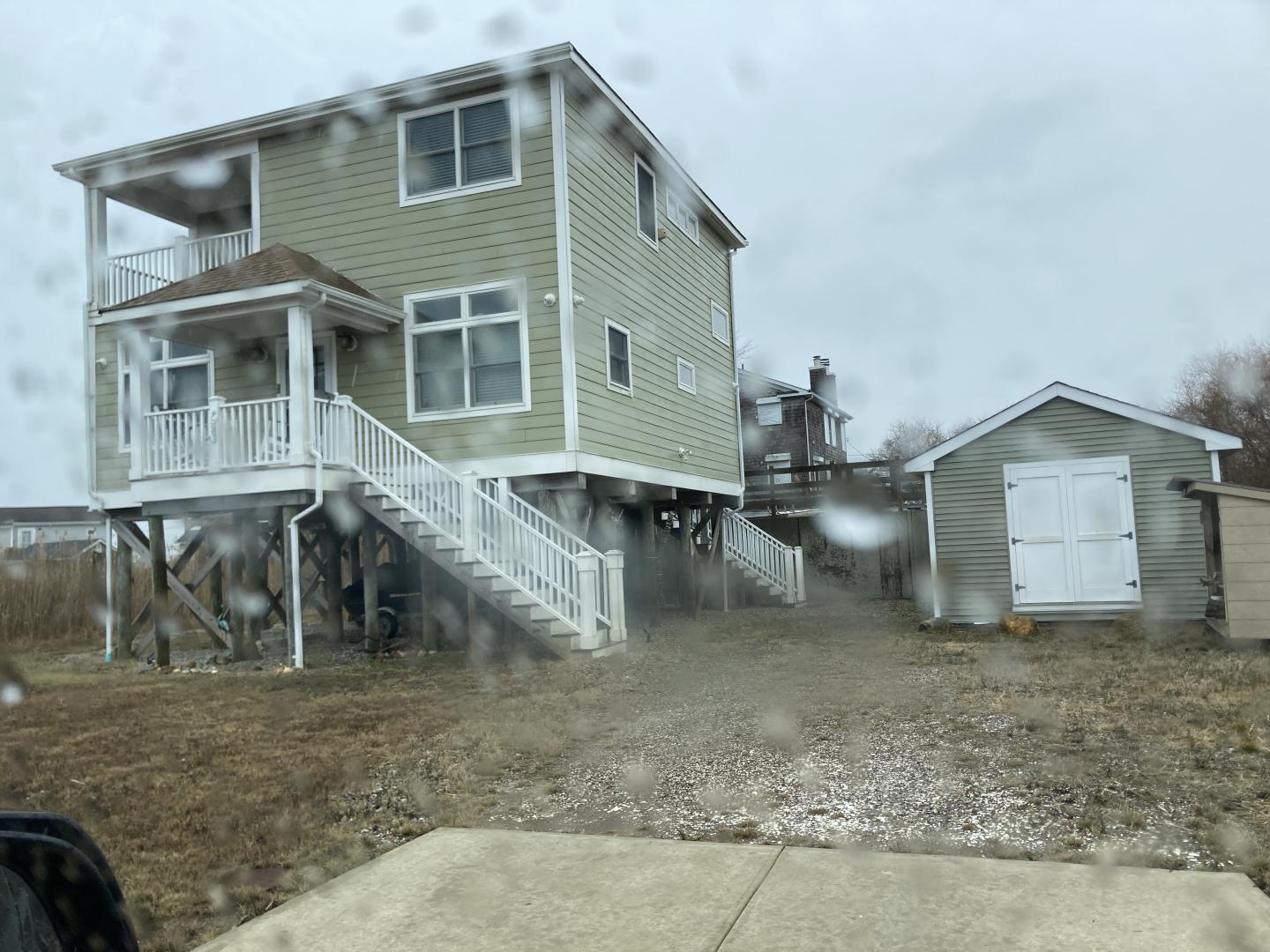 A house on stilts to avoid flood waters