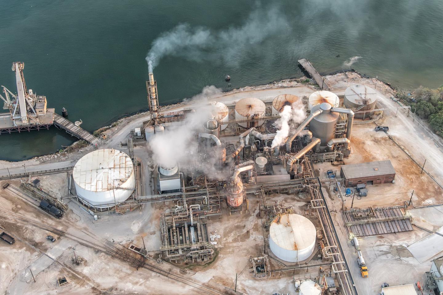 An overhead of an oil refinery