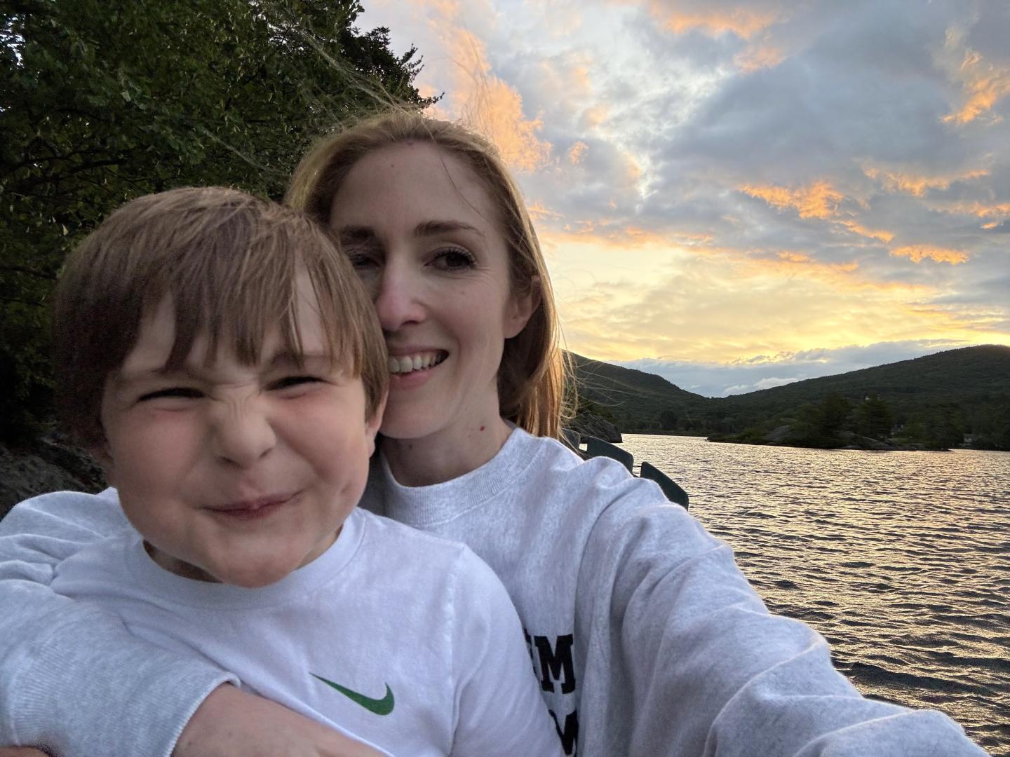 Maria Finnegan hugging her son
