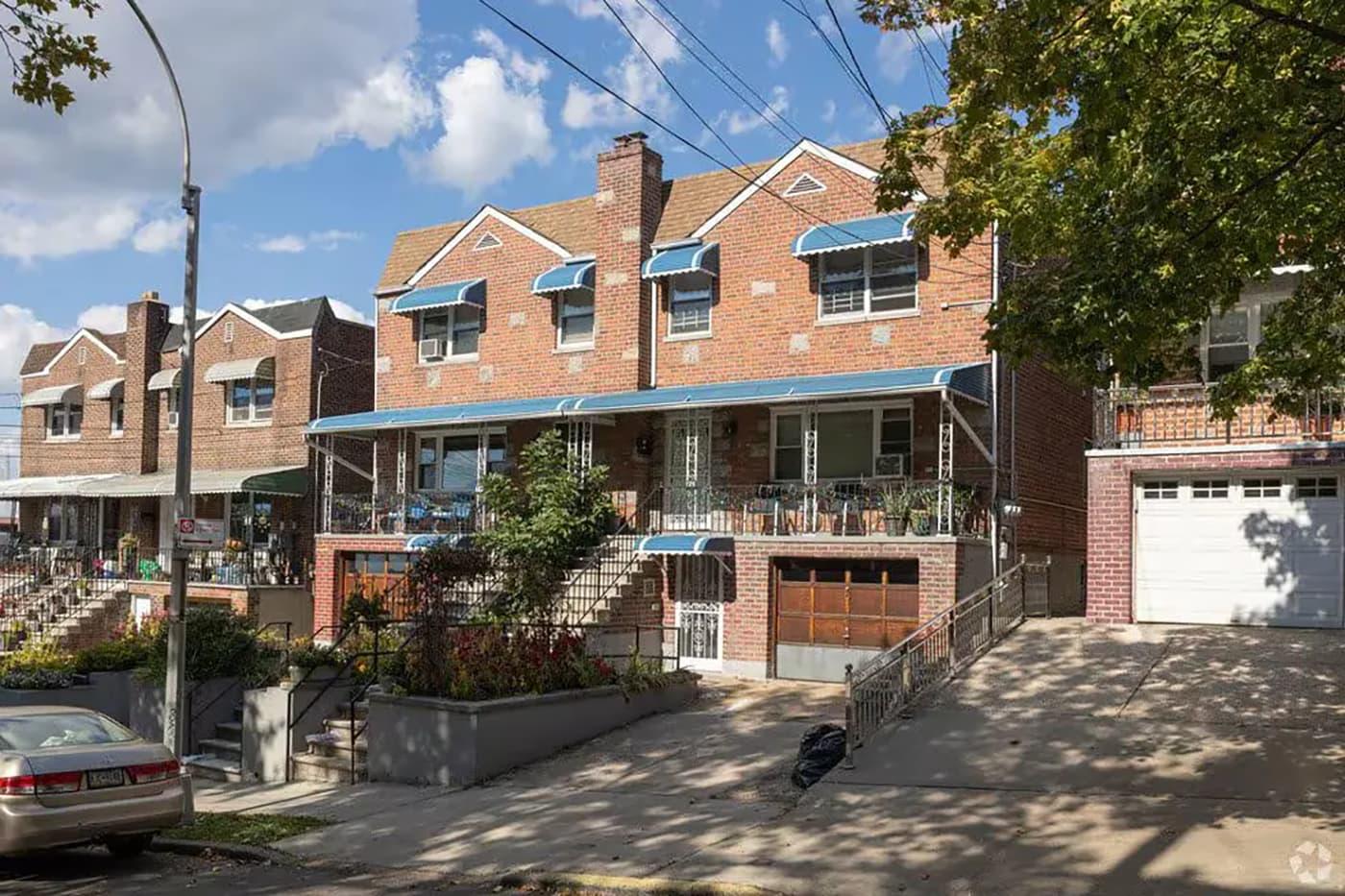 A row of brick houses in the Bronx, New York