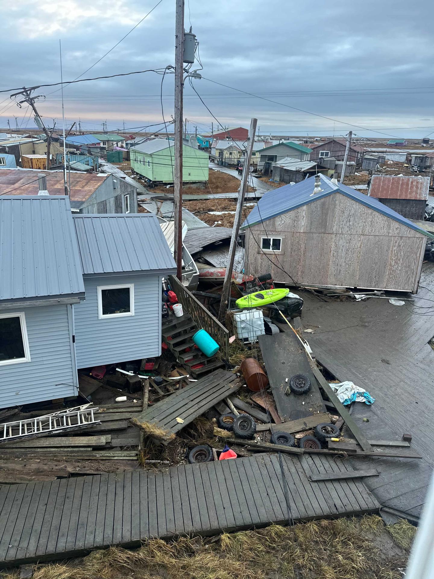 Damage to the town of Kipnuk after Typhoon Halong
