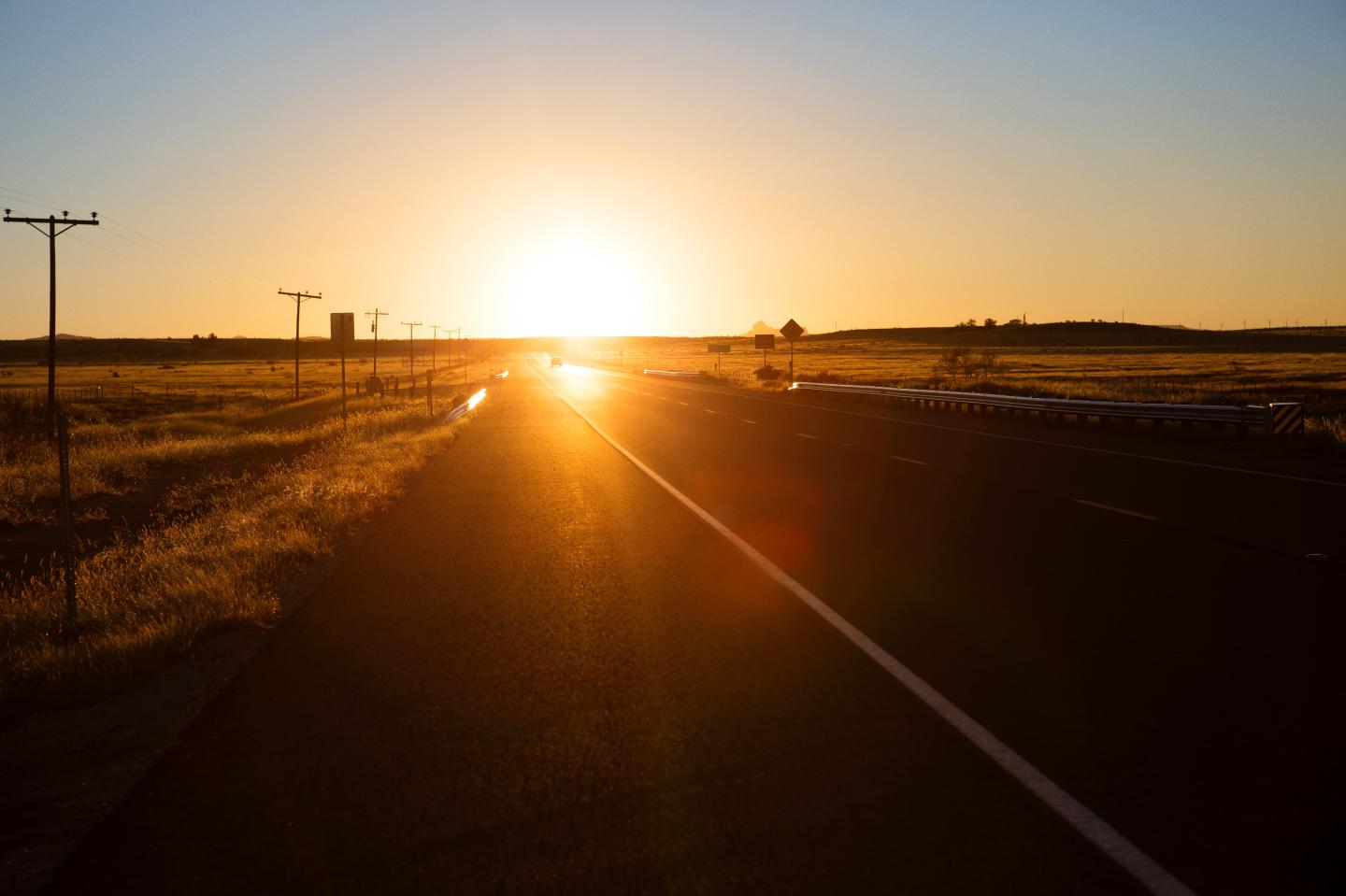 Sun radiating on a Texas highway