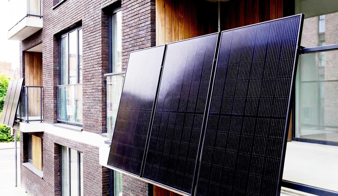 Solar panels hanging on a balcony