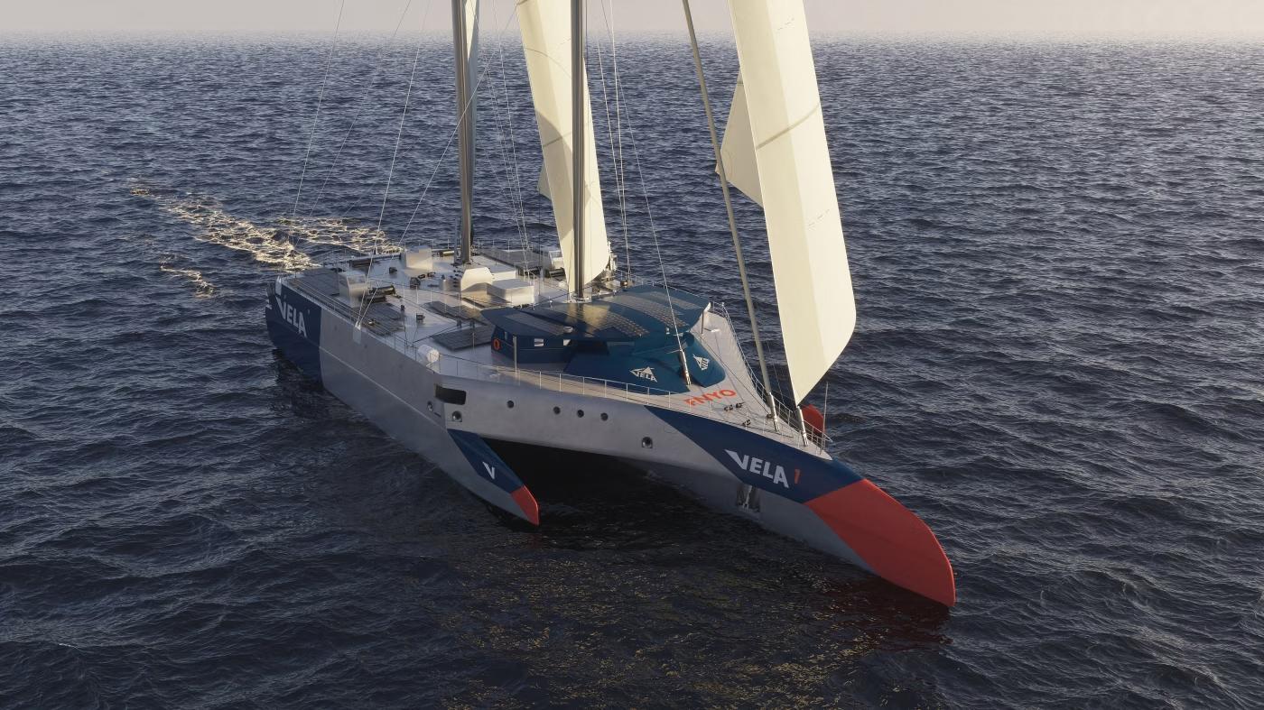 A wind-powered freight ship