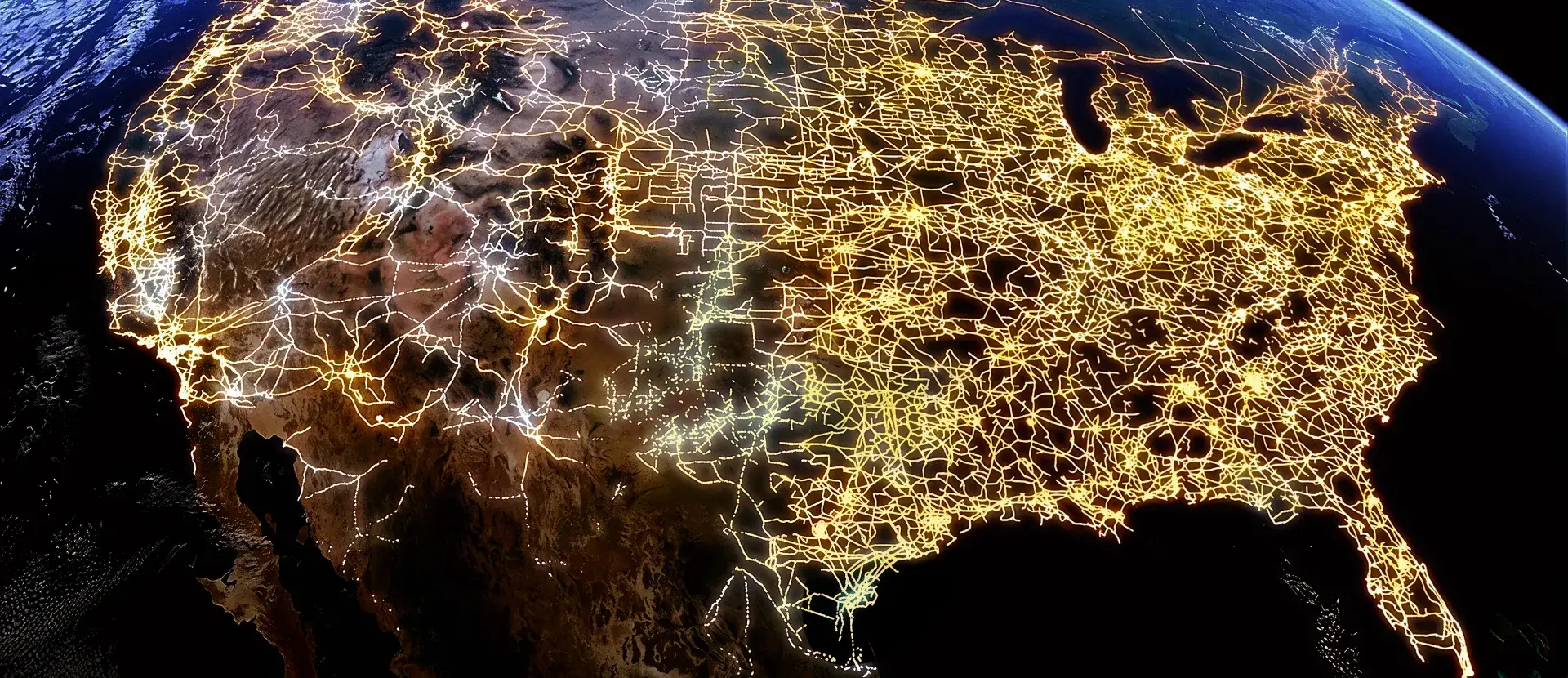  A shot of the U.S. from space showing an electrical grid across the country