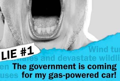An image of a mouth yelling with the text "Lie #1 the government is coming for my gas powered car!" on it