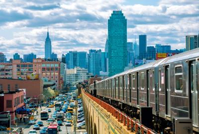 A subway car headed into New York City