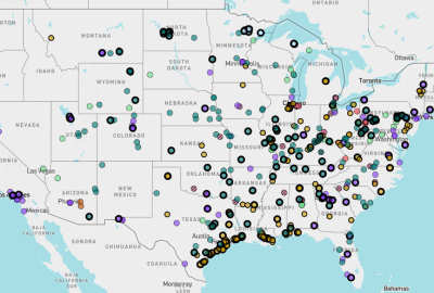 A screenshot of the Polluter Pass Map showing places that have been granted pollution exemptions in the U.S.