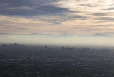 The skyline of Phoenix blanketed in smog