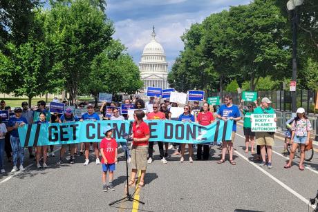 A climate protest march in front of the U.S. Capitol