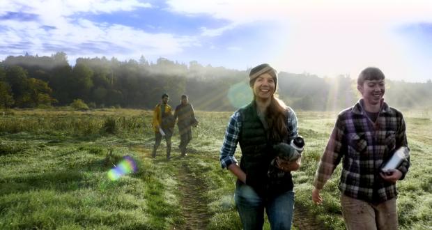 A group of people walking on a sunny day